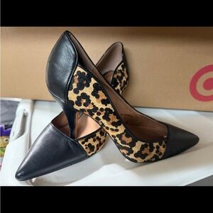 Corso Como Black and Leopard-Print Pointed Toe Pumps